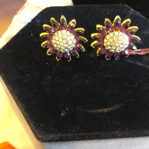 Amethyst Crystal Pavé Center Vintage Earrings-Boutique - Picture 2 of 6